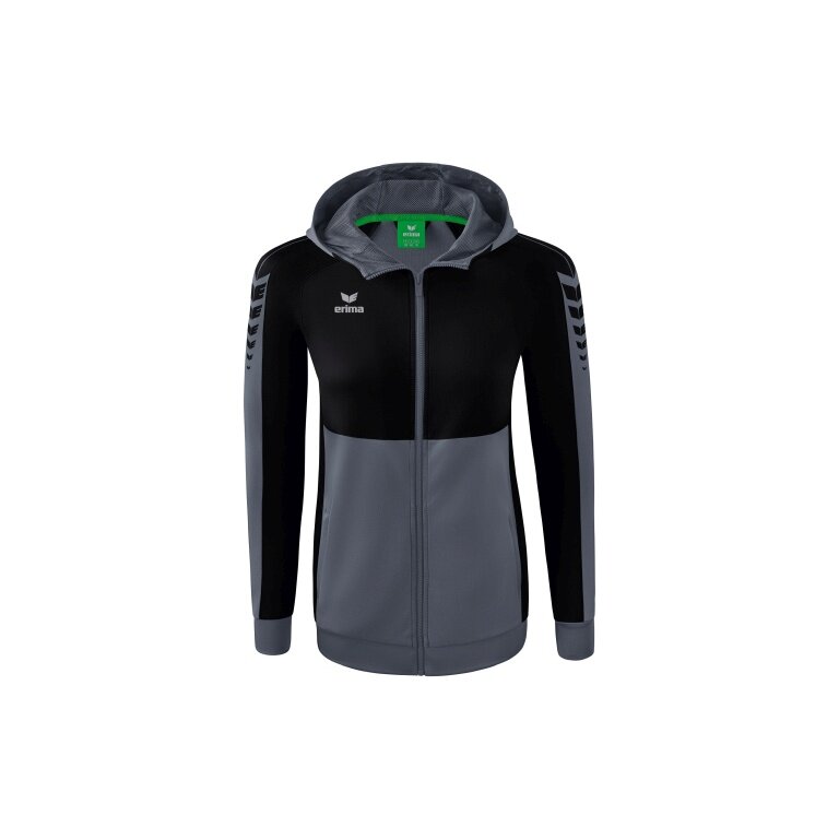 Erima Kurtka treningowa Six Wings z kapturem (mieszanka bawełny, miękka, wygodna, dopasowany krój) szara/czarna damska
