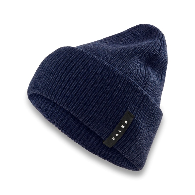 Czapka Strickmütze (Beanie) Unisex - Wełna merino, struktura prążkowana - granatowa - 1 sztuka