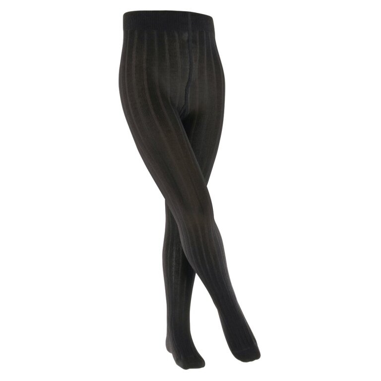 Falke Rajstopy Classic Rib (struktur prążkowana, zrównoważona bawełna) czarne dziecięce
