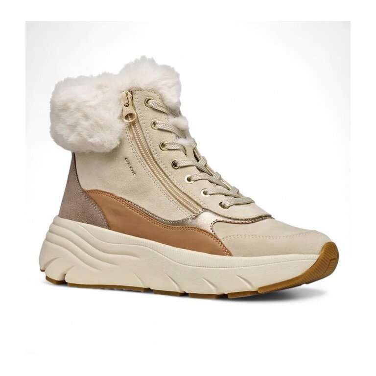 Geox zimowe buty Diamanta B (skóra, z bocznym zamkiem błyskawicznym) taupebrązowy/beżowy damskie