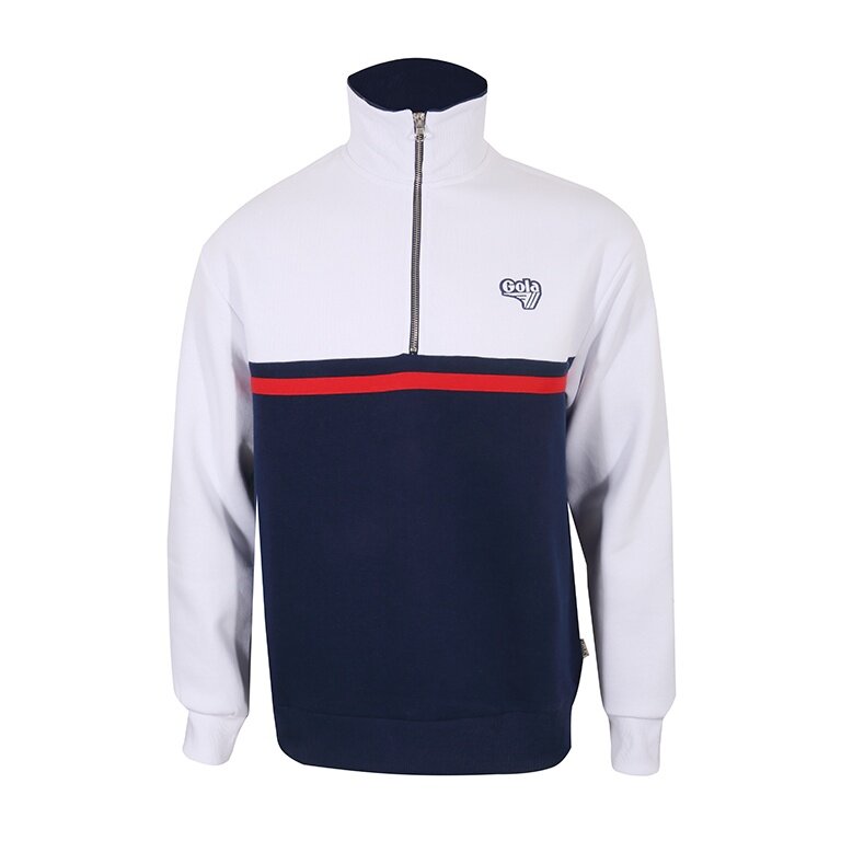 Gola Pullover 1/4 Zip Brushed Back Sweat Stripes biały/granatowy Mężczyźni