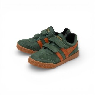 Sneaker Gola Harrier 2026 (zamsz, rzep) ciemnozielony/pomarańczowy/czarny dziecięcy