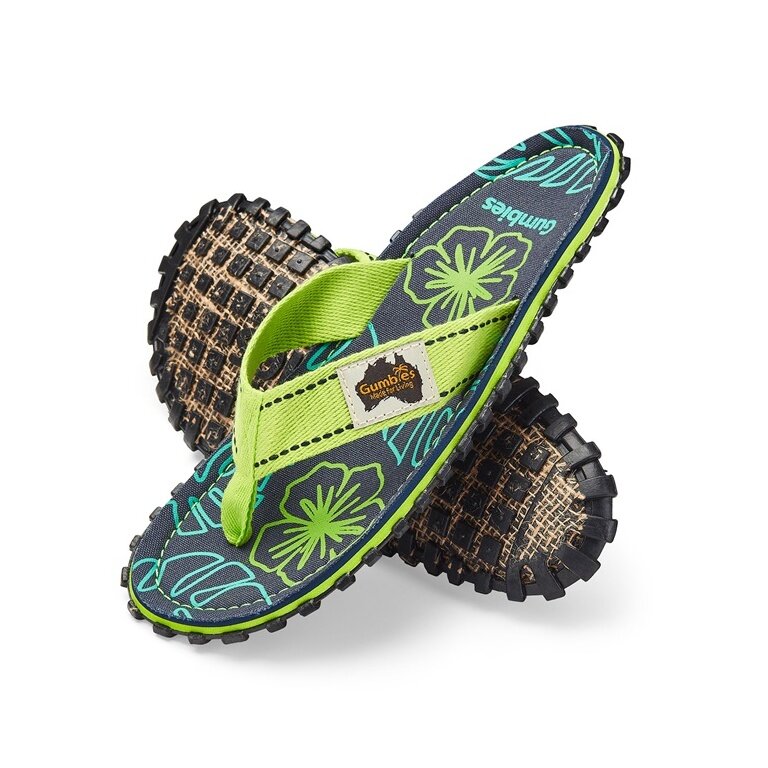 Gumbies klapki Original Flip Flops Lime Hibiscus limonkowe