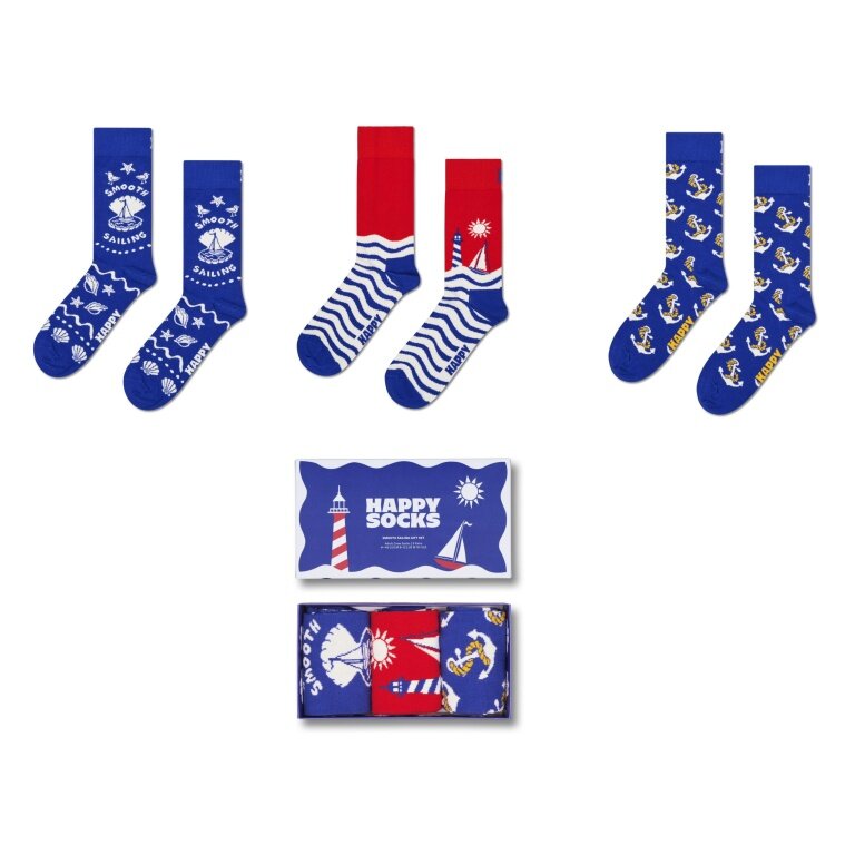 Skarpetki Happy Socks Crew Smooth Sailing niebieskie w pudełku prezentowym - 3 sztuki