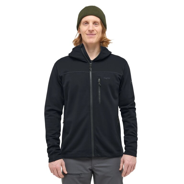 Haglöfs Fleecejacka Rosson z kapturem (Midlayer, materiał polarowy 4-way stretch) czarny mężczyźni