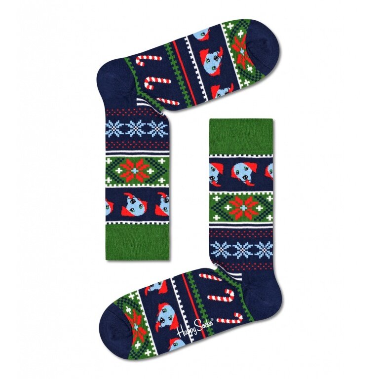 Happy Socks Skarpetki dzienne Crew Happy Holiday Pies zielony/niebieski - 1 para