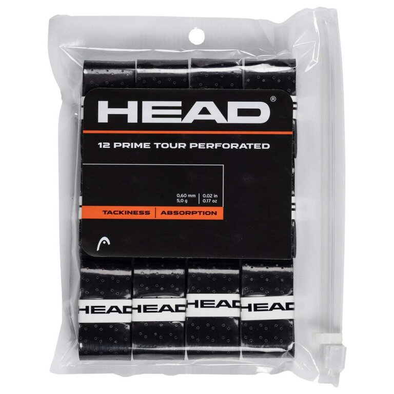 Head Overgrip Prime Tour Perforowany 0,6 mm (komfort, chwytność) czarny 12 sztuk w opakowaniu.
