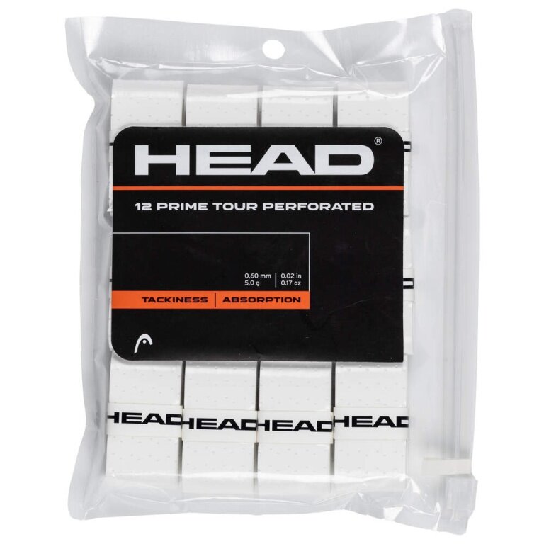 Head Overgrip Prime Tour Perforowany 0,6 mm (komfort, chwytność) biały 12 sztuk w opakowaniu.