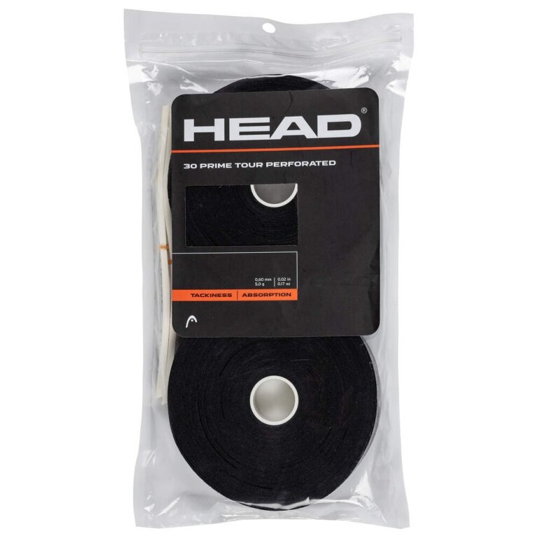 Head Overgrip Prime Tour Perforowany 0,6 mm (komfort, chwytność) czarny 30 sztuk w opakowaniu.