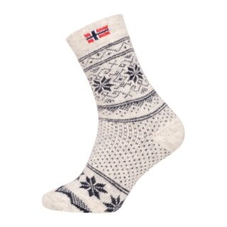 Skarpety wełniane HomeOfSocks Skandynawskie Grube Flaga Norwegii ecru/granatowy - 1 para