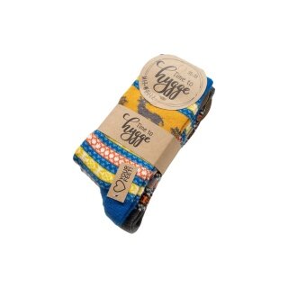 Skarpety wełniane HomeOfSocks Hygge z motywem łosia wielokolorowe niebiesko/antracytowe damskie - 2 pary