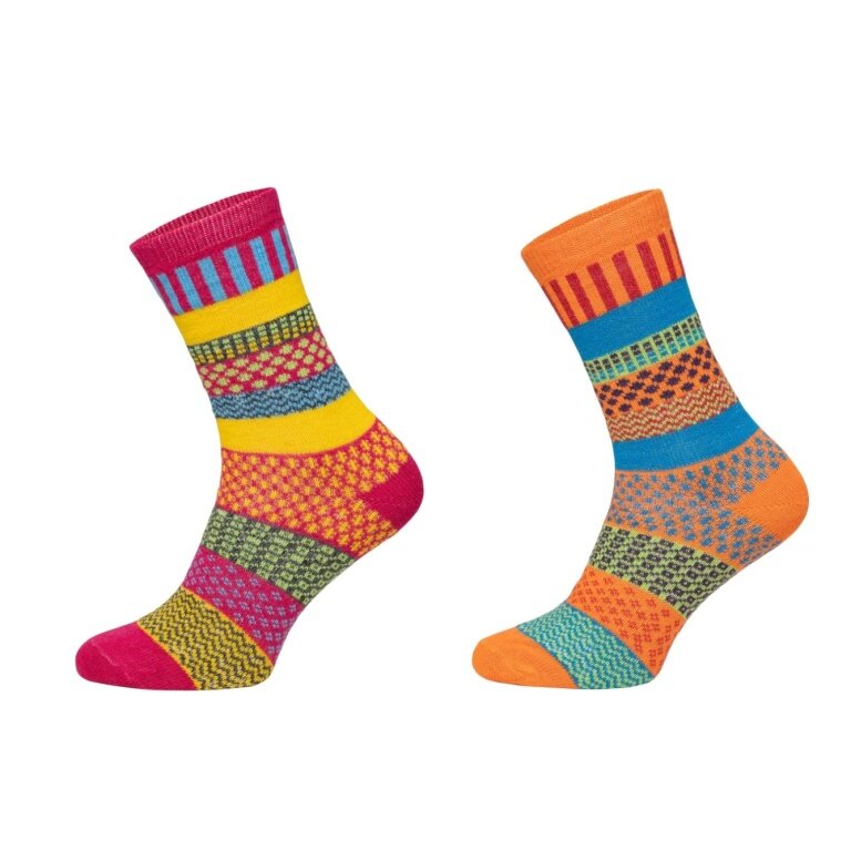 HomeOfSocks Skarpety wełniane Hygge wielokolorowe pomarańczowo-różowe - 2 pary