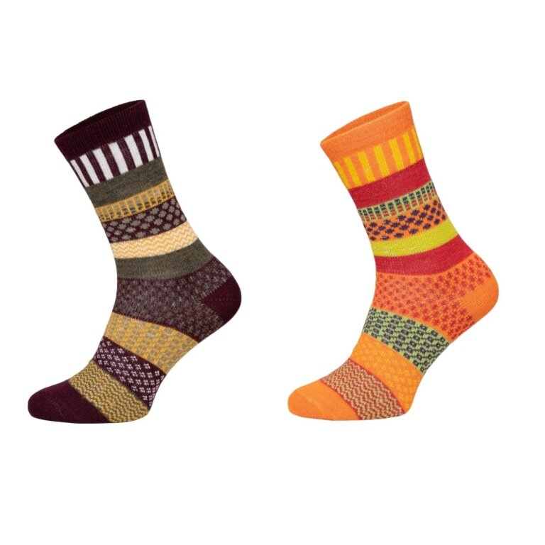 HomeOfSocks Skarpety wełniane Hygge wielokolorowe pomarańczowo/brązowe - 2 pary