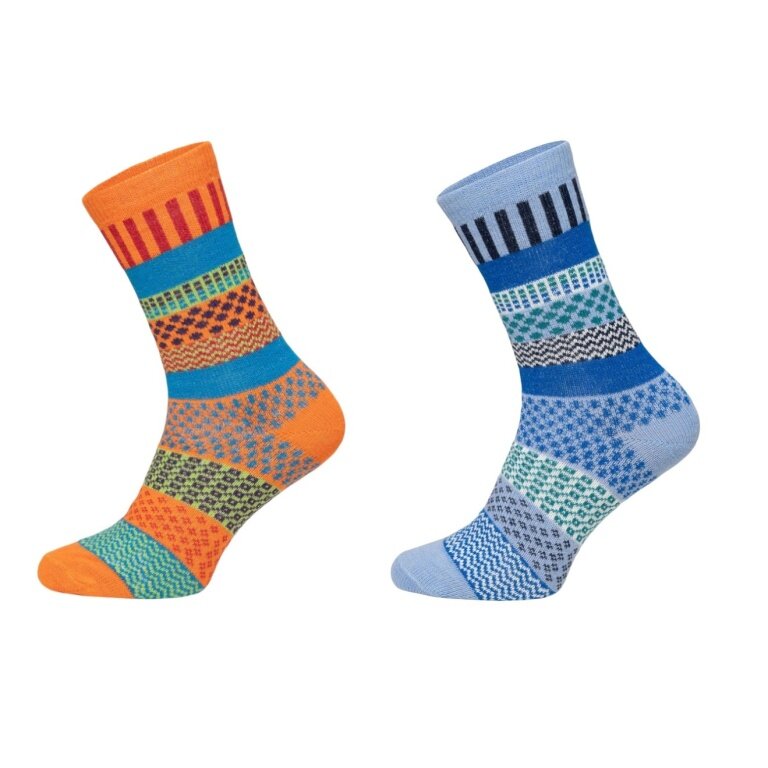 HomeOfSocks Skarpety wełniane Hygge wielokolorowe pomarańczowo-niebieskie - 2 pary