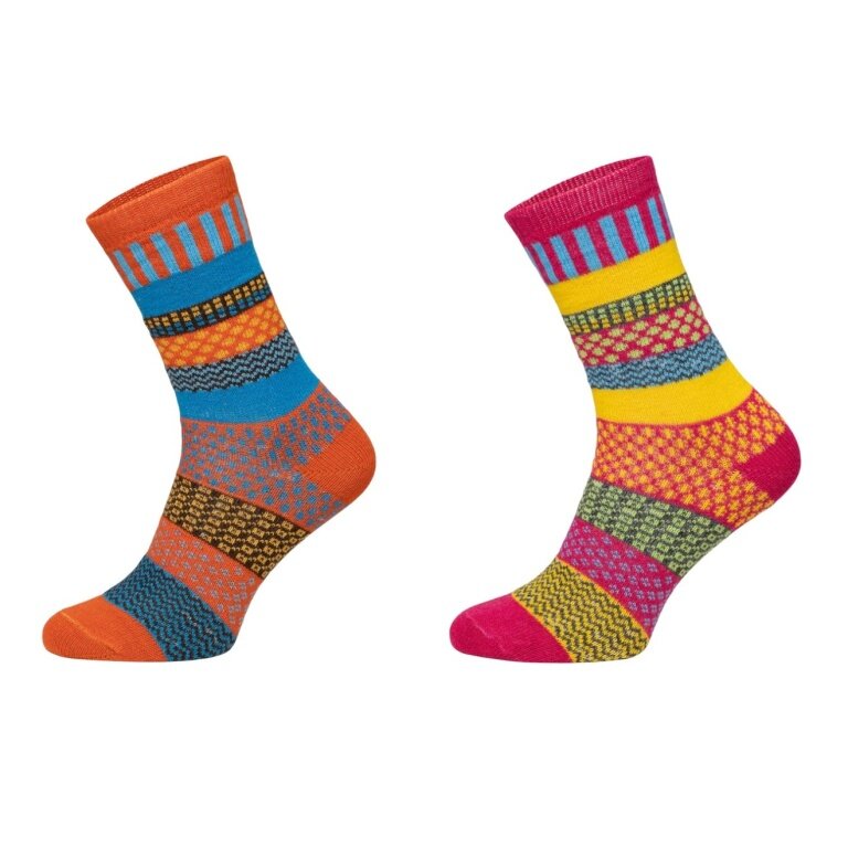 HomeOfSocks Skarpety wełniane Hygge wielokolorowe różowo/pomarańczowo/niebieskie - 2 pary