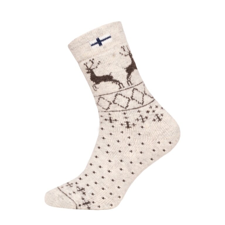 HomeOfSocks Skarpetki wełniane Grube Flaga Skandynawia Finlandia ecru/brązowy - 1 para