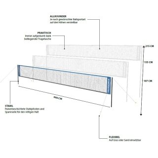 Siatka Hudora do tenisa/badmintona/siatkówki regulowana wysokość - Szerokość 6 metrów