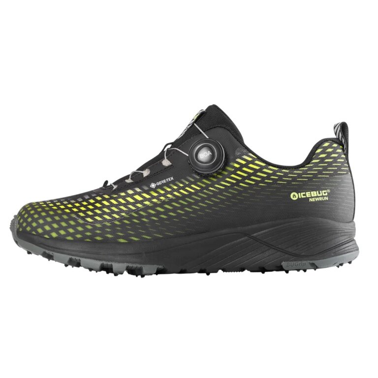 Buty do biegania w zimie Icebug NewRun BUGrip GTX (system BOA® Fit, wodoodporne, z kolcami) czarne/poison męskie