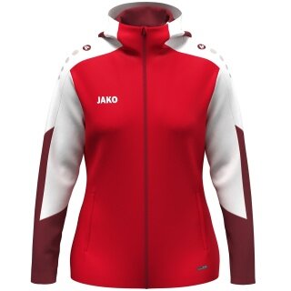 JAKO Bluza z kapturem Dynamic (fleece poliestrowy, boczne kieszenie na zamek) czerwono/biała/ciemnoczerwona damska