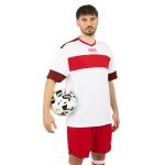 JAKO Sportowa koszulka klubowa 92 (dekolt w serek, retro urok, oversize) krótki rękaw biało/czerwony męski