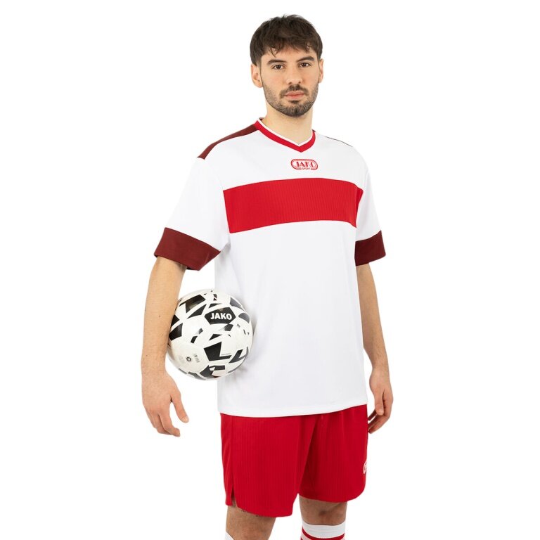 JAKO Sportowa koszulka klubowa 92 (dekolt w serek, retro urok, oversize) krótki rękaw biało/czerwony męski