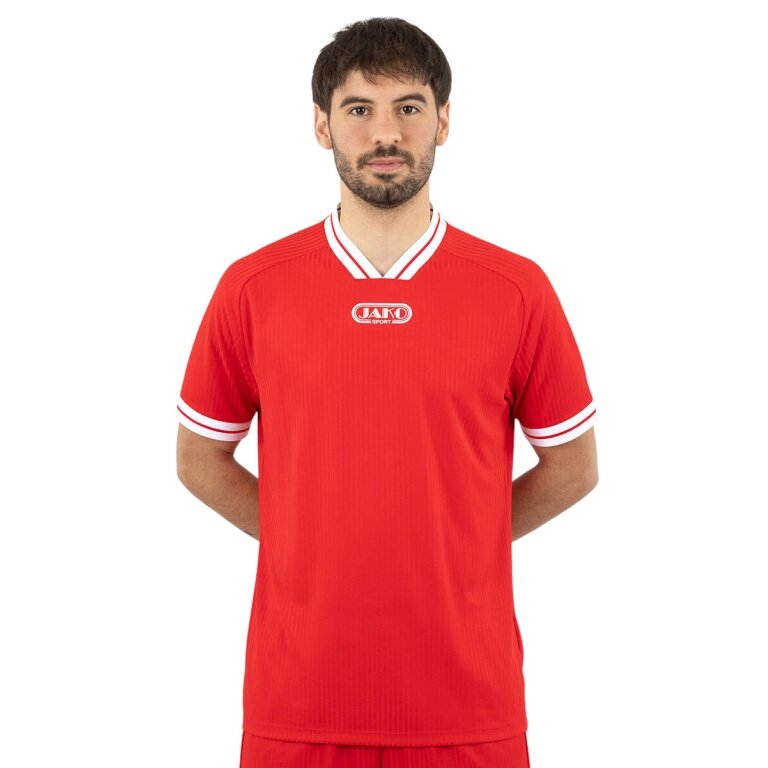 JAKO Sportowa koszulka Retro (dekolt w serek, oddychająca) krótki rękaw czerwono-biała męska