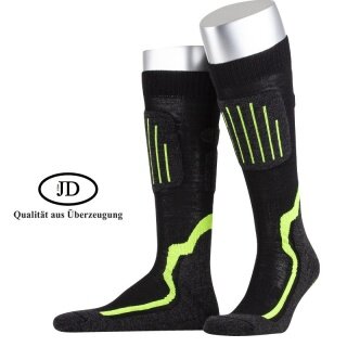 JD Helden-Kniestrumpf z strefami amortyzującymi (wełna merino) czarny/lime męski - 1 para