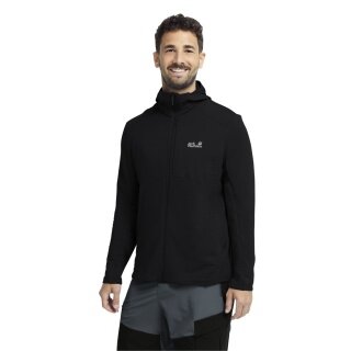 Kurtka polarowa Jack Wolfskin Litestride z kapturem, pełny zamek (z kapturem, elastyczny materiał) czarna męska