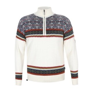 Kama Sweter Pullover 4097 Half Zip z nordyckim wzorem (wełna merino, bardzo ciepły) biały mężczyźni
