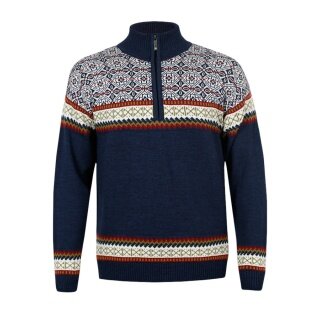 Kama Sweter Pullover 4097 Half Zip z nordyckim wzorem (wełna merino, bardzo ciepły) granatowy męski