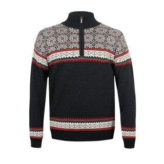 Kama Sweter Pullover 4097 Half Zip z nordyckim wzorem (wełna merino, bardzo ciepły) grafitowy męski