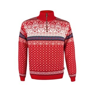 Sweter Kama Pullover 471 Half Zip z zimowym motywem (mieszanka wełny merino) czerwony męski
