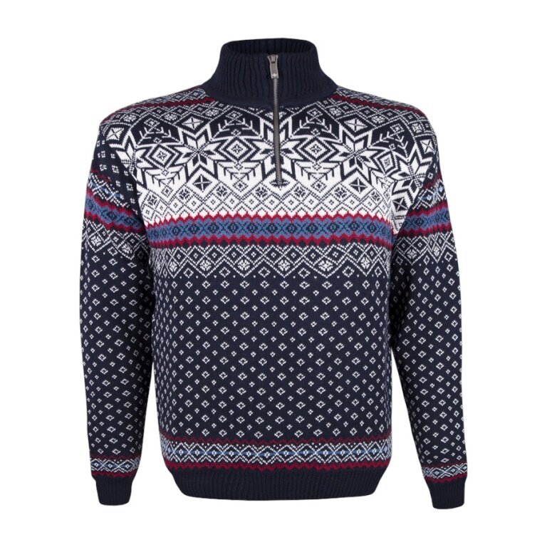 Kama Sweter Pullover 471 Half Zip z zimowym motywem (mieszanka wełny merino) granatowy mężczyźni