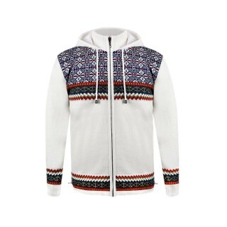 Kama Sweter Pullover 3097 Full Zip z nordyckim wzorem (z kapturem, wiatroszczelny) biały męski