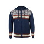 Kama Sweter Pullover 3097 Full Zip z nordyckim wzorem (z kapturem, wiatroszczelny) granatowy męski