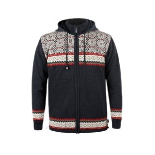 Sweter Kama Pullover 3097 Full Zip z nordyckim wzorem (z kapturem, wiatroszczelny) grafitowy szary męski