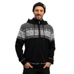 Kama Sweter Pullover 3064 Full Zip z wełny merino (z kapturem, wiatroszczelny) czarny męski