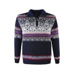 Kama Sweter Pullover 3371 Half Zip z nordyckim wzorem (ciepły, wiatroszczelny) granatowy męski