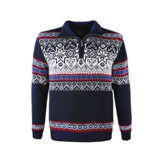 Kama Sweter Pullover 3371 Half Zip z nordyckim wzorem (ciepły, wiatroszczelny) granatowy męski