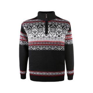Kama Sweter Pullover 3371 Half Zip z nordyckim wzorem (ciepły, wiatroszczelny) czarny męski