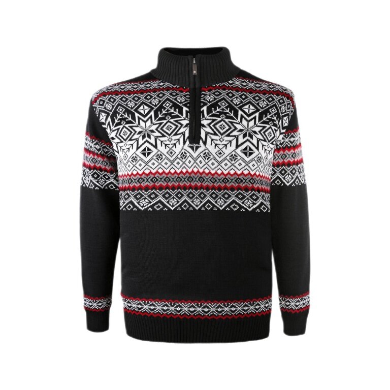Kama Sweter Pullover 3371 Half Zip z nordyckim wzorem (ciepły, wiatroszczelny) czarny męski