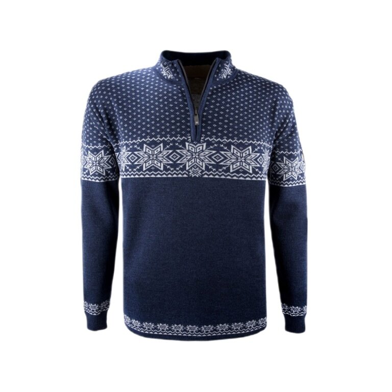 Kama Sweter Pullover 4053 Half Zip z nordyckim wzorem (wełna merino) granatowy męski