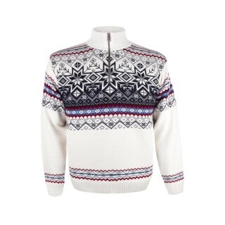Kama Sweter Pullover 4071 Half Zip z nordyckim wzorem (mieszanka wełny merino) biały męski