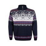 Sweter Kama Pullover 4071 Half Zip z nordyckim wzorem (mieszanka wełny merino) granatowy męski