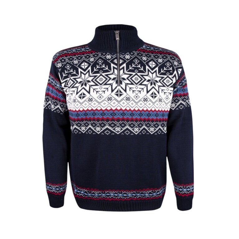 Sweter Kama Pullover 4071 Half Zip z nordyckim wzorem (mieszanka wełny merino) granatowy męski