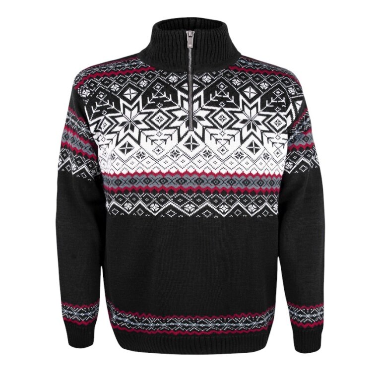 Kama Sweter Pullover 4071 Half Zip z nordyckim wzorem (mieszanka wełny merino) czarny męski