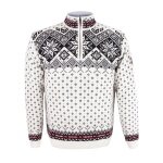 Kama Sweter Pullover 4082 Half Zip z nordyckim wzorem (wełna merino) biały męski