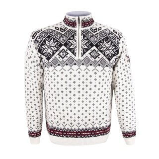 Kama Sweter Pullover 4082 Half Zip z nordyckim wzorem (wełna merino) biały męski