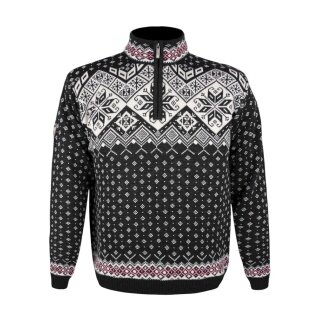 Kama Sweter Pullover 4082 Half Zip z nordyckim wzorem (wełna merino) czarny męski