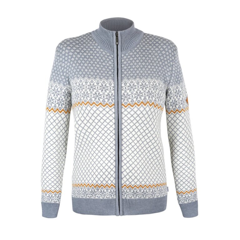 Kama Sweter Pullover 5059 Zamek Całkowity (Wełna Merino, ciepły) szary/biały Damski